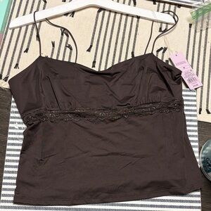 wild fable Brown Lace-Trim Spaghetti Strap Cami NWT